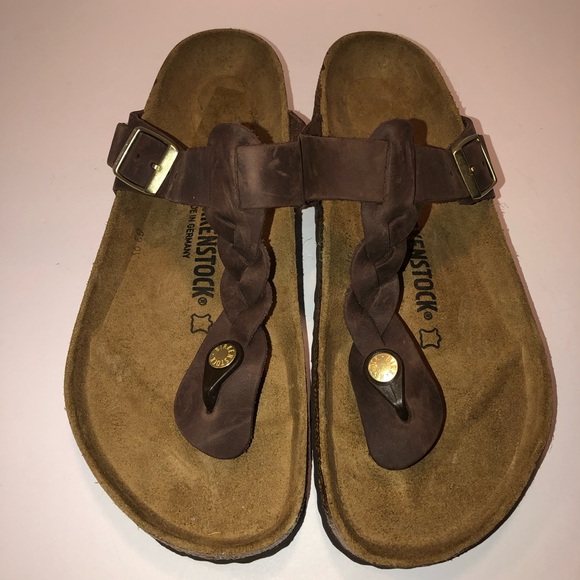 New Birkenstock Brown Oiled Leather Braided Gizeh Sandals 10/41 - Picture 1 of 4